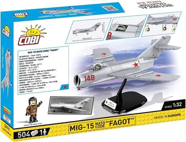 Produktbild: COBI Historical Collection 2416 - MiG-15 Fagot, D&uuml;senj&auml;ger, Korean War, 504 Klemmbausteine, 1 Figur