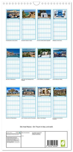 Produktbild: Familienplaner 2026 - Die Insel Naxos - Ein Traum in blau und wei&szlig; mit 5 Spalten (Wandkalender, 21 x 45 cm) CALVENDO