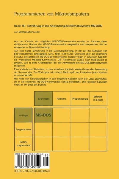 Produktbild: Einf&uuml;hrung in die Anwendung des Betriebssystems MS-DOS