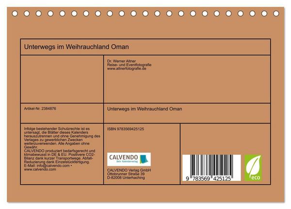 Produktbild: Unterwegs im Weihrauchland Oman (Tischkalender 2027 DIN A5 quer), CALVENDO Monatskalender