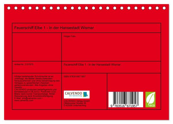 Produktbild: Feuerschiff Elbe 1 - In der Hansestadt Wismar (Tischkalender 2026 DIN A5 quer), CALVENDO Monatskalender