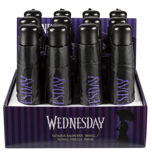 Produktbild: Undercover Regenschirm faltbarer Regenschirm Wednesday, Taschenschirm mit Schutzh&uuml;lle, 94 cm Durchmesser, ideal f&uuml;r Kinderh&auml;nde