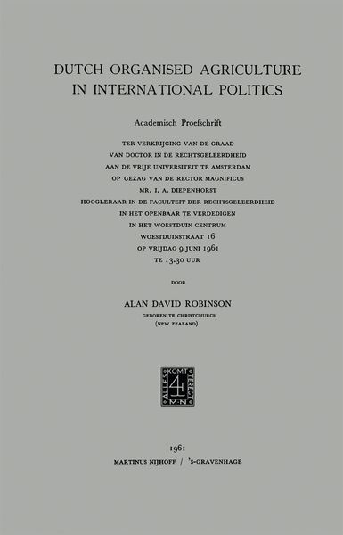 Produktbild: Dutch Organised Agriculture in International Politics