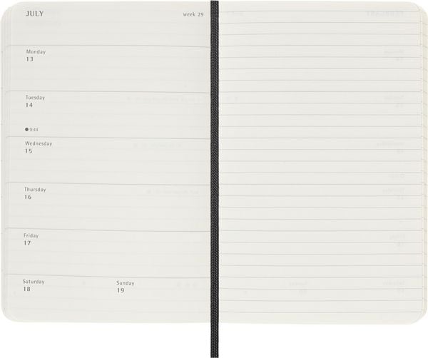 Moleskine 18 Monate Wochenkalender 2025/2026, P/A6, 1 Wo = 1 Seite, Rechts Linierte Seite, Weicher Einband, Schwarz