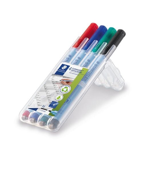 Produktbild: STAEDTLER Universalstift Lumocolor correctable 305 trocken abwischbar, blau M, 4er Set