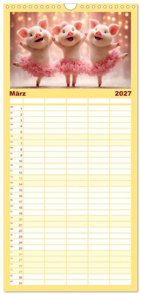 Produktbild: Familienplaner 2027 - Vom Gl&uuml;ck, ein Schweinchen zu sein mit 5 Spalten (Wandkalender, 21 x 45 cm) CALVENDO