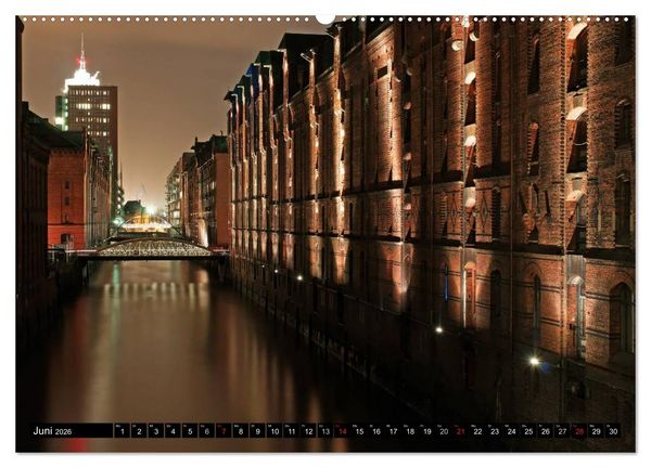Produktbild: Mein Hamburg - Am sch&ouml;nsten bei Nacht (hochwertiger Premium Wandkalender 2026 DIN A2 quer), Kunstdruck in Hochglanz