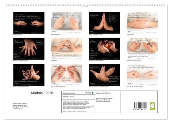 Produktbild: Mudras / 2026 (hochwertiger Premium Wandkalender 2026 DIN A2 quer), Kunstdruck in Hochglanz