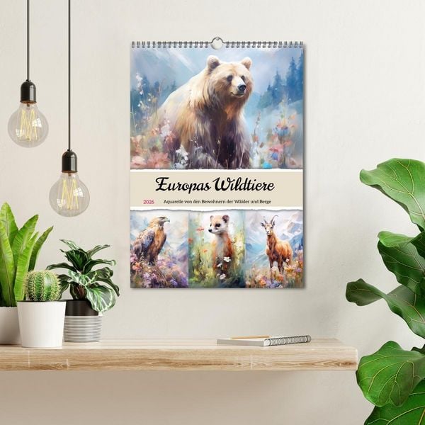 Produktbild: Europas Wildtiere. Aquarelle von den Bewohnern der W&auml;lder und Berge (Wandkalender 2026 DIN A3 hoch), CALVENDO Monatskalender
