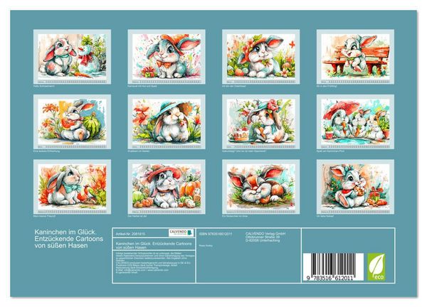 Produktbild: Kaninchen im Gl&uuml;ck. Entz&uuml;ckende Cartoons von s&uuml;&szlig;en Hasen (Wandkalender 2026 DIN A4 quer), CALVENDO Monatskalender