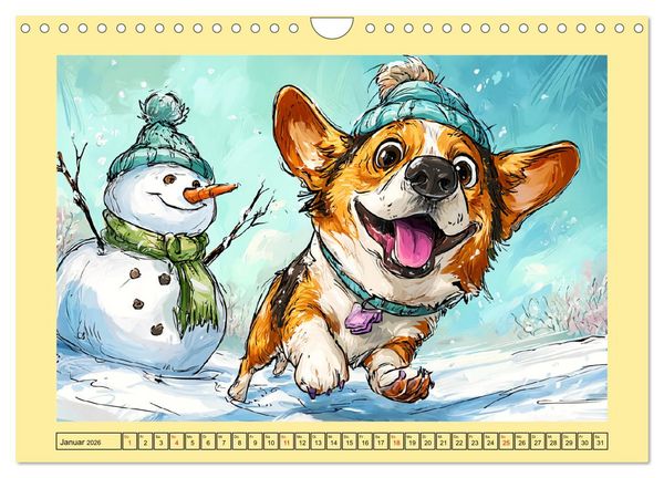 Produktbild: Lustige Corgis. Niedliche Cartoons von gl&uuml;cklichen Hunden (Wandkalender 2026 DIN A4 quer), CALVENDO Monatskalender