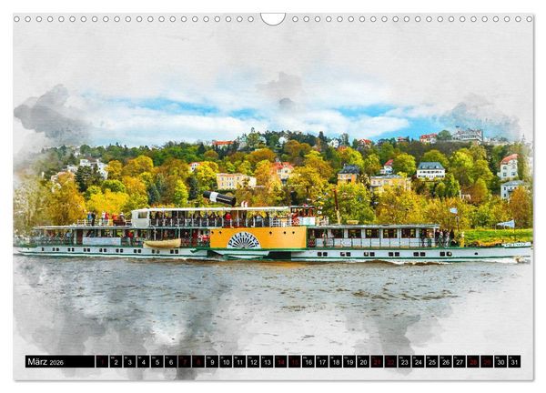 Produktbild: S&auml;chsische Dampfer Aquarelle (Wandkalender 2026 DIN A3 quer), CALVENDO Monatskalender