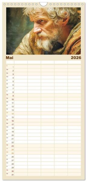 Produktbild: Familienplaner 2026 - Mystiker und Denker - Bekannte Gesichter der Vergangenheit mit 5 Spalten (Wandkalender, 21 x 45 cm) CALVENDO
