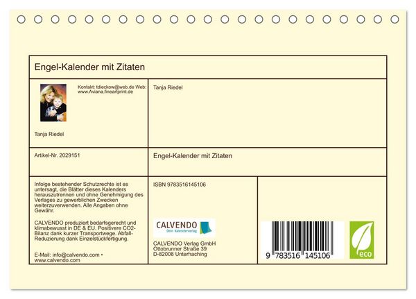 Produktbild: Engel-Kalender mit Zitaten (Tischkalender 2026 DIN A5 quer), CALVENDO Monatskalender