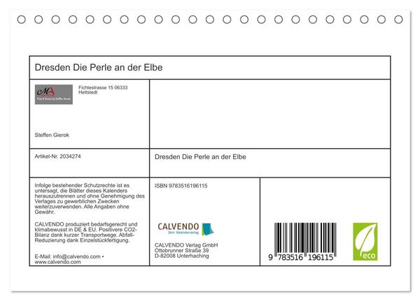 Produktbild: Dresden Die Perle an der Elbe (Tischkalender 2026 DIN A5 quer), CALVENDO Monatskalender
