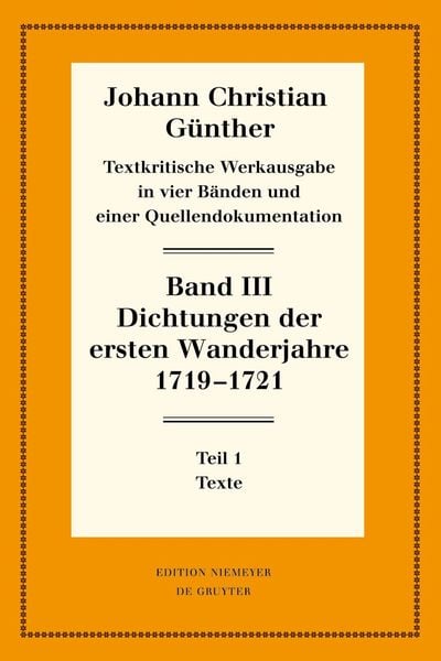 Produktbild: Dichtungen der ersten Wanderjahre 1719-1721