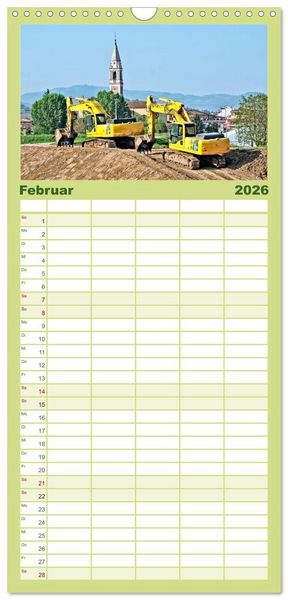 Produktbild: Familienplaner 2026 - Bagger - kraftvolle Arbeitsmaschinen mit 5 Spalten (Wandkalender, 21 x 45 cm) CALVENDO