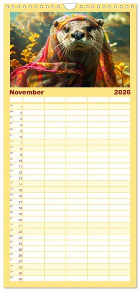 Produktbild: Familienplaner 2026 - Modische Welle im Fischotter-Land. Charme und Stil mit 5 Spalten (Wandkalender, 21 x 45 cm) CALVENDO
