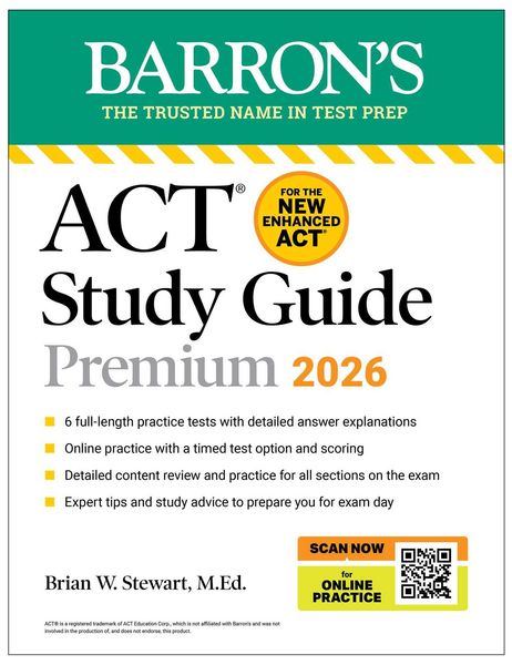 Produktbild: ACT Study Guide Premium, 2026: 6 Practice Tests + Comprehensive Review + Online Practice for the New Enhanced ACT