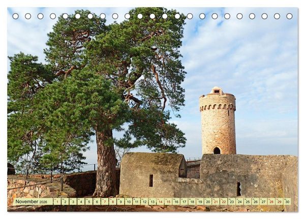 Produktbild: Weinregion Bergstra&szlig;e Burgen, Wein und Mandelbl&uuml;te (Tischkalender 2026 DIN A5 quer), CALVENDO Monatskalender