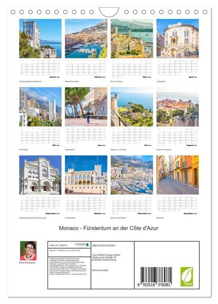 Produktbild: Monaco - F&uuml;rstentum an der C&ocirc;te d'Azur (Wandkalender 2026 DIN A4 hoch), CALVENDO Monatskalender