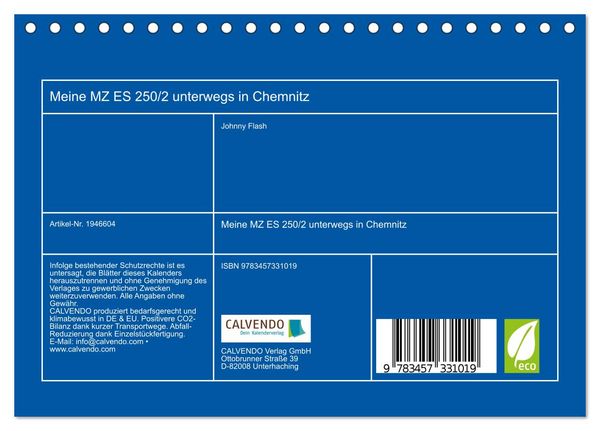 Produktbild: Meine MZ ES 250/2 unterwegs in Chemnitz (Tischkalender 2026 DIN A5 quer), CALVENDO Monatskalender