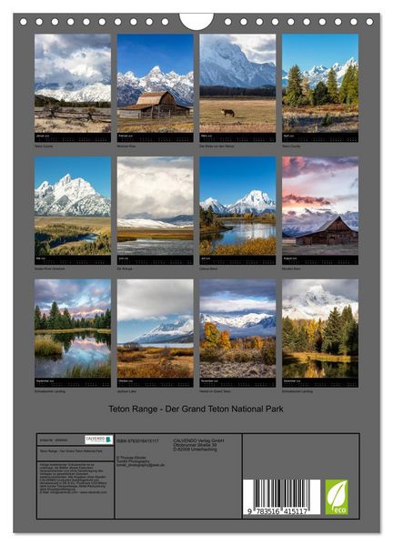 Produktbild: Teton Range - Der Grand Teton National Park (Wandkalender 2026 DIN A4 hoch), CALVENDO Monatskalender