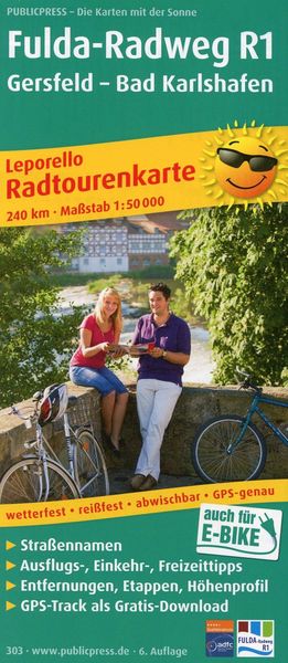 Radwanderkarte Fulda-Radweg, Gersfeld - Bad Karlshafen 1 : 50 000