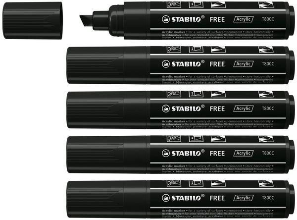 Produktbild: STABILO Acrylmarker, FREE Acrylic T800C, Strichbreite 4-10 mm, schwarz