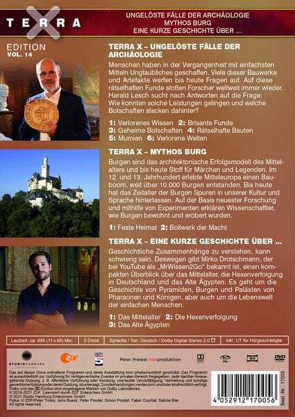 Terra X - Edition Vol. 14 - Ungelöste Fälle der Archäologie / Eine kurze Geschichte über … / Mythos Burg [3 DVDs]