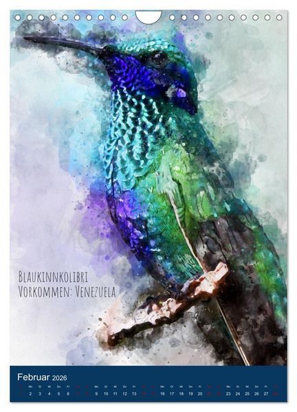 Produktbild: Exotische V&ouml;gel - Die Sch&ouml;nsten der Welt in Aquarell (Wandkalender 2026 DIN A4 hoch), CALVENDO Monatskalender