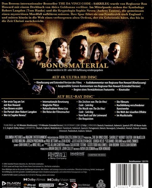 Produktbild: The Da Vinci Code - Sakrileg - Steelbook (2 4K Ultra HD) (+ Bonus-Blu-ray)