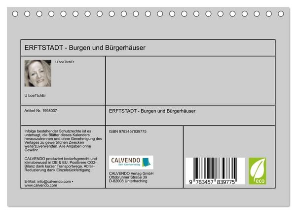 Produktbild: ERFTSTADT - Burgen und B&uuml;rgerh&auml;user (Tischkalender 2026 DIN A5 quer), CALVENDO Monatskalender