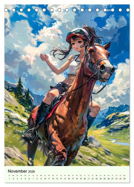 Produktbild: Pferdegl&uuml;ck - Anime-M&auml;dchen erkunden die Natur (Tischkalender 2026 DIN A5 hoch), CALVENDO Monatskalender