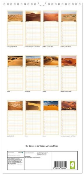 Produktbild: Familienplaner 2027 - Die D&uuml;nen in der W&uuml;ste von Abu Dhabi mit 5 Spalten (Wandkalender, 21 x 45 cm) CALVENDO