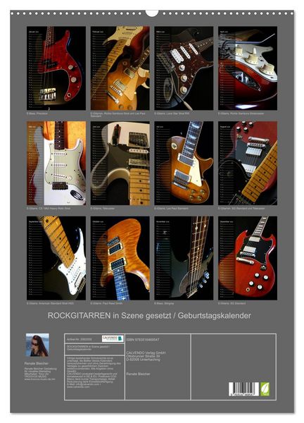 Produktbild: ROCKGITARREN in Szene gesetzt / Geburtstagskalender (Wandkalender 2026 DIN A2 hoch), CALVENDO Monatskalender