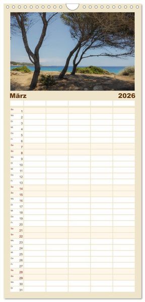 Produktbild: Familienplaner 2026 - Cala Ratjada mit 5 Spalten (Wandkalender, 21 x 45 cm) CALVENDO