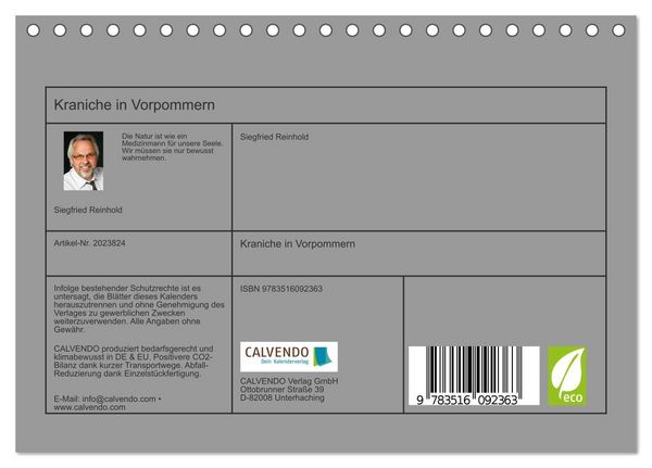 Produktbild: Kraniche in Vorpommern (Tischkalender 2026 DIN A5 quer), CALVENDO Monatskalender