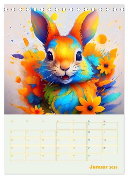 Produktbild: Tiere im Farbenrausch (Tischkalender 2026 DIN A5 hoch), CALVENDO Monatskalender