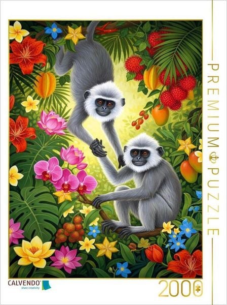CALVENDO Puzzle Languren zwischen Blüten | 2000 Teile Lege-Größe 90x67cm Foto-Puzzle für glückliche Stunden