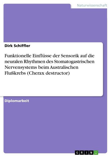 Produktbild: Funktionelle Einfl&uuml;sse der Sensorik auf die neuralen Rhythmen des Stomatogastrischen Nervensystems beim Australischen Flu&szlig;krebs (Cherax destructor)