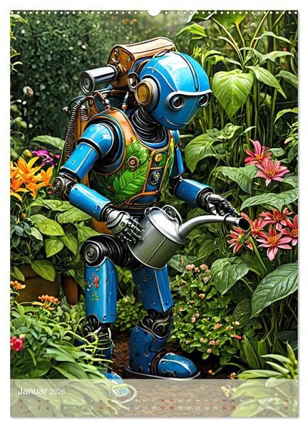 Produktbild: Roboter im Garten - Kleine Helfer (hochwertiger Premium Wandkalender 2026 DIN A2 hoch), Kunstdruck in Hochglanz