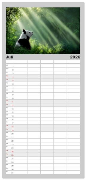 Produktbild: Familienplaner 2026 - Schwarz auf Wei&szlig; - Der Panda-Kalender mit 5 Spalten (Wandkalender, 21 x 45 cm) CALVENDO