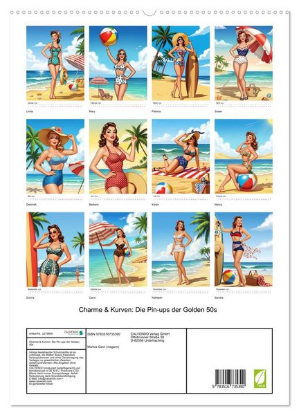 Produktbild: Charme & Kurven: Die Pin-ups der Golden 50s (hochwertiger Premium Wandkalender 2026 DIN A2 hoch), Kunstdruck in Hochglanz