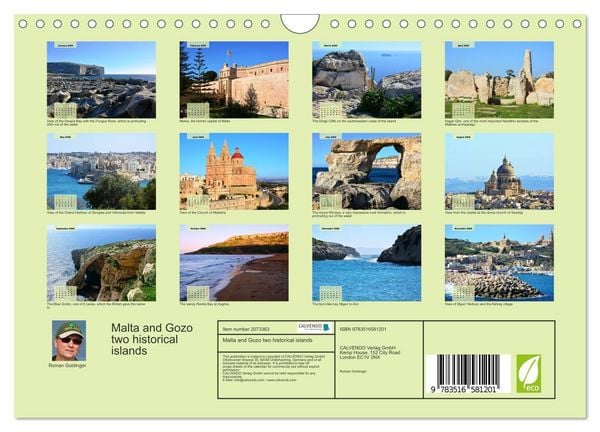 Produktbild: Malta and Gozo two historical islands (Wall Calendar 2026 DIN A4 landscape), CALVENDO 12 Month Wall Calendar