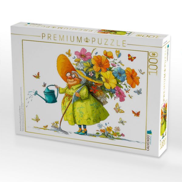 Produktbild: CALVENDO Puzzle Rentnerin mit Blumenstrau&szlig; und Gie&szlig;kanne | 1000 Teile Lege-Gr&ouml;&szlig;e 64x48cm Foto-Puzzle f&uuml;r gl&uuml;ckliche Stunden