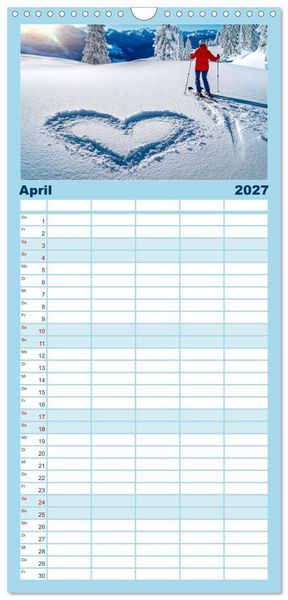 Produktbild: Familienplaner 2027 - Skifahren - endlich Schnee mit 5 Spalten (Wandkalender, 21 x 45 cm) CALVENDO