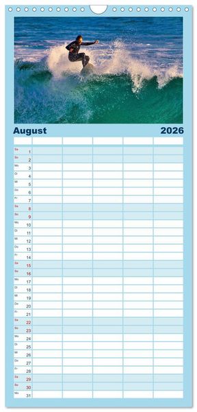 Produktbild: Familienplaner 2026 - Spektakul&auml;res Wellen- und Windsurfen mit 5 Spalten (Wandkalender, 21 x 45 cm) CALVENDO