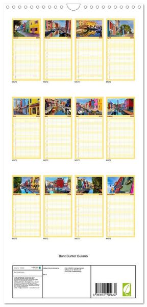 Produktbild: Familienplaner 2026 - Bunt Bunter Burano mit 5 Spalten (Wandkalender, 21 x 45 cm) CALVENDO