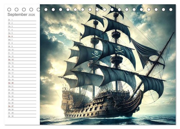 Produktbild: KI Piraten - Abenteuer der Seer&auml;uber auf hoher See (Tischkalender 2026 DIN A5 quer), CALVENDO Monatskalender
